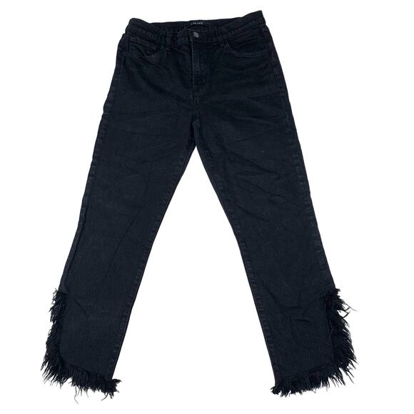 J BRAND Black Jeans Womens sz 28 Ruby Frayed Hem Fringe High Rise Stretch Denim - Picture 2 of 9